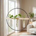 Hängende Reagenzglas-Deko-Vase mit Metallring, Holzleiste und Naturfaser, Ø28 cm, Schwarz/Natur | Floristik24.at