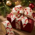 Dekoband aus Polyester mit Weihnachtsmann-Motiv und Drahtkante 60mm x 10m | Floristik24.at