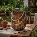 Deko-Windlicht aus Holz mit Glaseinsatz und Jutehenkel Ø23cm H27cm Braun | Floristik24.at