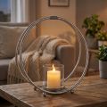 Windlicht Kerzenhalter aus Metall und Glas in Silber Ø33cm | Floristik24.at
