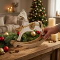 Schaukelpferd aus Holz, Vintage Weiß-Gold, H24 cm, Dekoration für Weihnachten | Floristik24.at