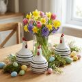 Dekofigur Huhn aus Keramik, Weiß mit schwarzen Streifen, Ø 7 cm, H 11 cm, 3er-Set | Floristik24.at