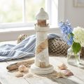 Leuchtturm aus Holz in Natur und Weiß, Maritime Deko Ø10,5 cm H28,5 cm | Floristik24.at