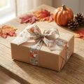 Geschenkband Leinen mit Fuchs- und Pilz-Motiv 40mm x 15m Grau Herbstdeko | Floristik24.at