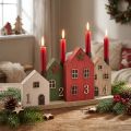 Adventskerzenhalter Holz Häuser 35cm Rot Grün | Floristik24.at