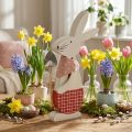 Deko-Holzhase mit Schaufel 28×15×3,5cm Weiß-Rot Osterfigur | Floristik24.at