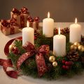 Satinband Polyester Weihnachten Goldsternmotiv Rot Gold 25mm x 15m | Floristik24.at