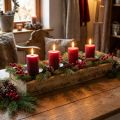 Tischdeko Kerzentablett Holz mit 4 Kerzenhaltern L48cm Naturfarben | Floristik24.at