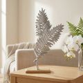 Tischdekoration Dekofarn Silber Metall mit Holzfuß H54cm B37cm | Floristik24.at