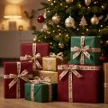 Polyester Weihnachtsgeschenkband Beige mit „Ho Ho Ho“-Motiv 15mm x 15m | Floristik24.at