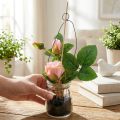 Rose im Glas Rosa H23 cm mit Metallhaken, Kunststoff und Glas | Floristik24.at
