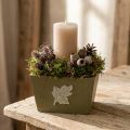 Pflanzkasten Holz Trapezform Grün 11×14,5×14 cm mit Metallblatt | Floristik24.at