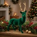 Dekofigur Hirsch stehend aus Kunststoff 40 cm Grün mit goldenem Geweih | Floristik24.at