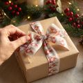 Geschenkband mit Wichtelmotiv 40mm x 15m Rot auf hellem Hintergrund | Floristik24.at