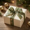 Geschenkband Polyester Weihnachtsband 25mm Grün Gold mit Hirschen und Tannen 15m | Floristik24.at