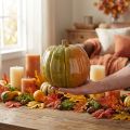 Dekorativer Keramikkürbis 17,5 cm Grün-Orange für Herbstdekoration | Floristik24.at