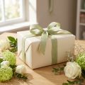 Geschenkband Fischgrätmuster 25mm x 15m Weiß Grün Dekoband für Tisch- und Geschenkdekoration | Floristik24.at