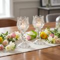 Teelichthalter Tulpenform aus Glas mit Fuß Transparent Ø7 cm H16 cm 2er-Set | Floristik24.at