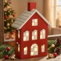 Deko-Holzhaus Lichthaus Rot-Weiß Holz H19,5cm Batteriebetrieb | Floristik24.at