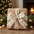 Weihnachtsband Geschenkband Stoffband Schneeflocken Weiß Gold 25mm 20m | Floristik24.at