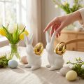 Keramikhasen mit Goldei 13 cm Weiß und Gold 2er Set für Ostern | Floristik24.at