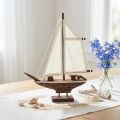 Segelboot Deko aus Pinienholz Braun Creme 32×5×41cm auf Holzsockel | Floristik24.at