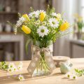 Geschenkband Polyester Braun Weiß mit Blumen 15mm x 15m | Floristik24.at