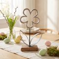 Metall Blume Deko Schwarz Silber H36cm mit Holzsockel für Tischdekoration | Floristik24.at