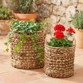 2er Set Pflanzkörbe aus Seegras und Wasserhyazinthe Ø31/26 cm naturfarben mit Griffen | Floristik24.at