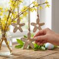Holzblume Dekohänger mit Muster 10 cm Weiß Natur 6er-Set | Floristik24.at