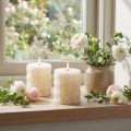 Set aus 2 Stumpenkerzen Weiß Rustic 80x65 mm für Wohnraumdekoration | Floristik24.at