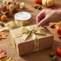 Geschenkband Polyester Herbstlaub-Motiv 25mm x 20m Grün Gelb Braun | Floristik24.at