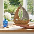 Segelschiff Deko aus Mangoholz und Metall in Natur und Silber, 25,5 x 4 x 28,5 cm | Floristik24.at