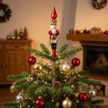 Christbaumspitze aus Echtglas, 28 cm, rot mit Nussknackerfigur für den Weihnachtsbaum | Floristik24.at