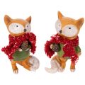 Floristik24 Deko-Fuchs-Set aus Polyresin, 10 cm, mit Schal und Zapfen, 2-teilig, orange-grün