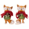 Deko-Fuchs-Set aus Polyresin, 10 cm, mit Schal und Zapfen, 2-teilig, orange-grün | Floristik24.at