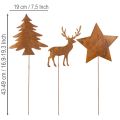 Gartenstecker Metall Hirsch Stern Tanne Rostbraun H14/20cm 3-teilig | Floristik24.at