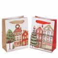 Floristik24 Weihnachtliche Geschenktüten mit Häusern und Tannenbaum 12 x 6 x 16 cm, 2 Stück