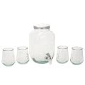 Floristik24 Getränkespender aus Recyclingglas mit Zapfhahn, 4 Gläser, H25,5 cm, klar-grünblau