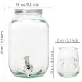 Getränkespender aus Recyclingglas mit Zapfhahn, 4 Gläser, H25,5 cm, klar-grünblau | Floristik24.at