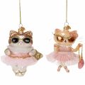 Floristik24 Katzen-Christbaumschmuck aus Glas mit Tutu, 11 cm, 2 Stück