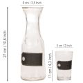 Glaskaraffe 27cm mit 4 Gläsern 11cm aus transparentem Glas, schwarz-grau beschriftbar | Floristik24.at
