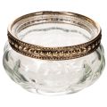 Floristik24 Teelichthalter aus Glas mit silbernem Metallrand, rund, 6 x 3 cm, 4 Stück