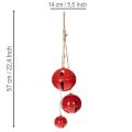 Rote Metallglocken 3er-Set, Ø 14/12/8 cm, mit Juteband für Weihnachtsdekoration | Floristik24.at