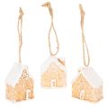 Floristik24 Keramik Lebkuchenhäuschen Hängedekoration 6cm naturfarben 3er Set