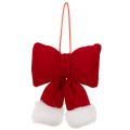 Stoffschleife aus rotem Flanell mit Plüschrand zum Aufhängen, 15 cm | Floristik24.at
