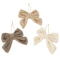 Floristik24 Dekoschleife Plüsch mit Aufhänger 14x16cm Braun Beige Cremeweiß 3er Set