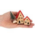 Holz-Dekohaus-Set mit roten Dächern und Tannenbäumen, 12 cm, 6-teilig | Floristik24.at