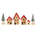 Holz-Dekohaus-Set mit roten Dächern und Tannenbäumen, 12 cm, 6-teilig | Floristik24.at