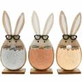 Floristik24 Holz-Hase im Ei, Frühlingsdeko, Hasen mit Brille, Osterhasen 3St